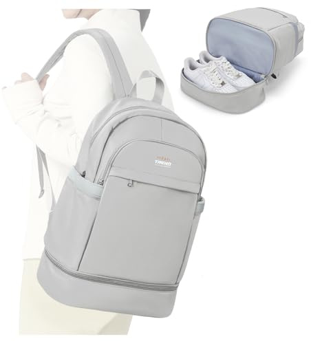 suradar Mochila de Gimnasia con Compartimento para Zapatos y Bolsillo Húmedo Mochila de Viaje Portátil para Mujer Mochila Plegable de Viaje Impermeable, Mochila Deportiva Pequeño Gris Claro