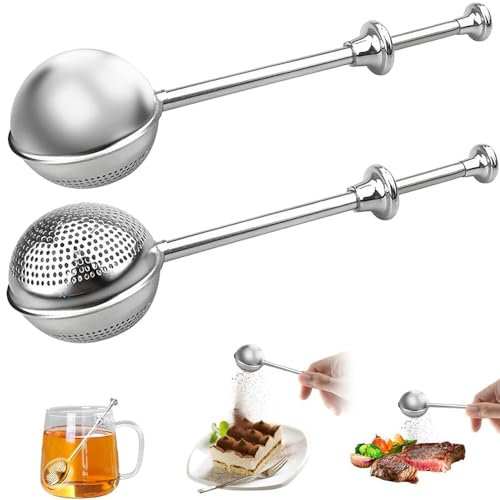 Pinze da tè, 2 pezzi, colino da tè per tè sfuso, con manico telescopico, uovo da tè 304, in acciaio inox, Teezange, colino per tè, infusore, infusore, spolverino in acciaio inox – zucchero, farina