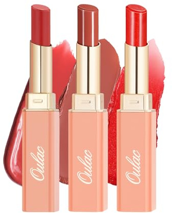 OULAC Lot de rouges à lèvres, avec soin hydratant, durable, texture crémeuse et légère, pour des lèvres souples, juteuses et brillantes, facile à appliquer et non collant