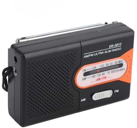 Bärbar AM/FM fickradio med högtalare och hörlursuttag – batteridriven transistorradio, kompakt storlek, klar mottagning, för hem, resor, camping, vandring (svart