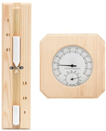 NQJIBUE Item-2 in 1 Sauna Hygrothermograph and Sand Timer Set Solid Wood Pine,Pool & Spa,Sauna accessories