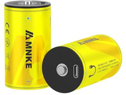 2PCS Rechargeable Lithium D Batteries With USB-C Cable Fast Charging Battery 1.5V 7400mWh High-Capacity 1000+ Cycles Ultra-Long Lasting Time Durable Cycle Smart Charging LED Indicator