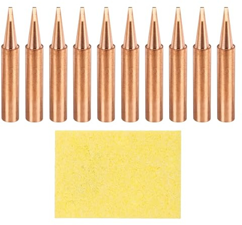 QUARKZMAN 10 Pcs Puntas De Soldadura 900M Cabeza De Soldar De Cobre No Magnético Con Esponja De Limpieza De Reemplazo Para Estación De Soldar (900M-T-1.2D)
