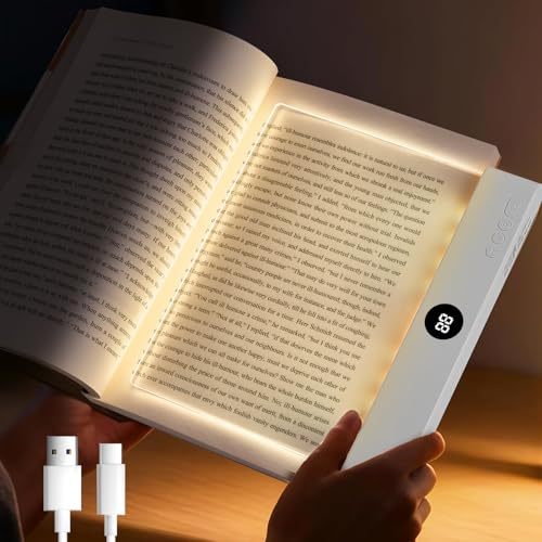 Smart Flat Book Light, Rechargeable LED Eye Protection Clear Full Page Light, LED Reading Book Night Light with 3 Colors & Timer, Reading Lights for Books in Bed, Page Lights for Bed & Car (White)