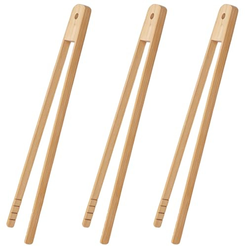 3 pinze per barbecue 30 cm in legno di faggio – pinze da cucina in legno sostenibile con scanalature, antiscivolo e riutilizzabili. Pinza perfetta in bambù e barbecue per pane, insalata, arrosti