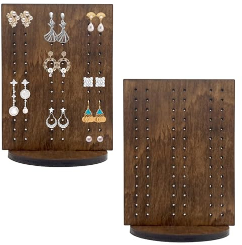 Junhonze 2 PièCes Mini Porte Bijoux Et Boucles D'Oreilles En Bois - Presentoir Boucle D'Oreille - Presentoir Bijoux, AdaptéEs Au Rangement Et Aux PréSentoirs Pour Petits Bijoux