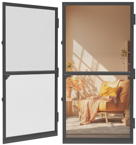 Mosquitera de puerta antiinsectos, protección contra mosquitos y moscas, con marco sin perforación ni tornillos, blanco, rejilla de aluminio (95 × 210 cm, soporte negro)