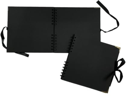Pack of 2 Spiral Bound 180gsm Black Scrapbooks with Ribbon Closure and Metal Corners - 30 Sheets 20x20cm - Ideal for Your Scrapbooking Albums Art & Craft Projects, Memory book