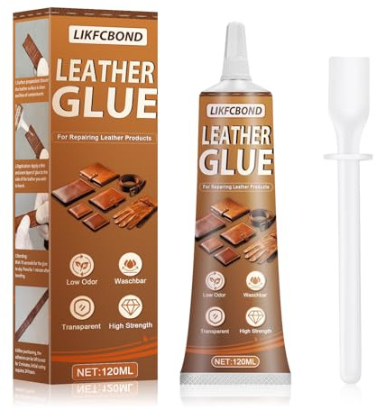 LIKFCBOND Läderlim Extra Starkt,120ml Professionellt Läderlim, Vattentätt och Flexibelt Läderklister, Snabbtorkande och Transparent, för Reparation av Soffa, Handväska, Bilstol, Skor