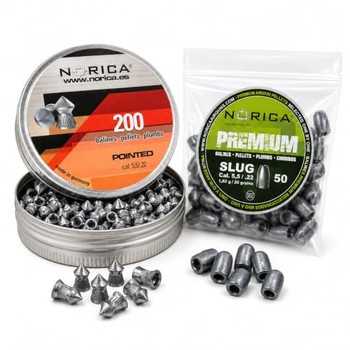 Arapaima Beitia Test - Pack de Perdigones 5.5mm (.22) Pointed (200 ud) para Aire Comprimido + Muestra de Regalo 50 Proyectiles Slug Premium 5,5mm, Balines de Precisión para Carabina PCP y CO2