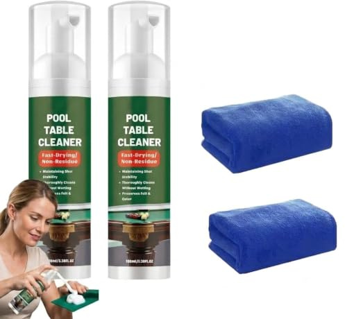 Table Cloth Dust Removal Care Solution, Gentle Foam Billiard Tables Cleaner Spray with Towel, Fast-Drying & Deep Cleaning Pool Table Cleaner, No Residue Restores Smooth Surface,Easy to Use (2pcs)