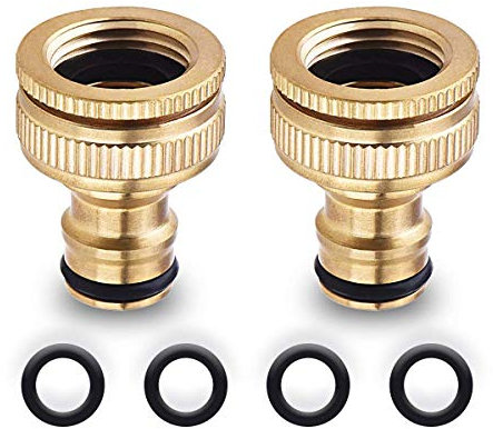 Onarway Brass Outdoor Threaded Tap Connector 1/2 Inch (21mm) & 3/4 Inch (26.5mm) 2-in-1 Female Threaded Faucet Adapter for Garden Hose