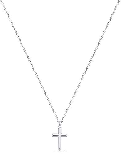 Fettero Cross Necklace Sliver Faith Pendant 14K White Gold Plated Dainty Chain Minimalist Simple Tiny God Lords Prayer Religious Jewelry Gift