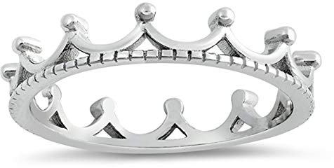 Oxidized Crown Tiara Royal Queen Ring New .925 Sterling Silver Band Size 10