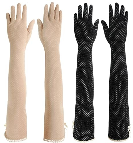 kilofly Guantes largos para mujer, anti-UV, transpirables, con bloqueo solar, 2 pares, Pantalla táctil Set2e, Talla única