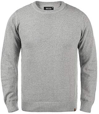 Indicode Ricardo Herren Strickpullover Grobstrick Pullover mit abgesetztem Strickmuster, Größe:XXL, Farbe:Light Grey Mix (913)