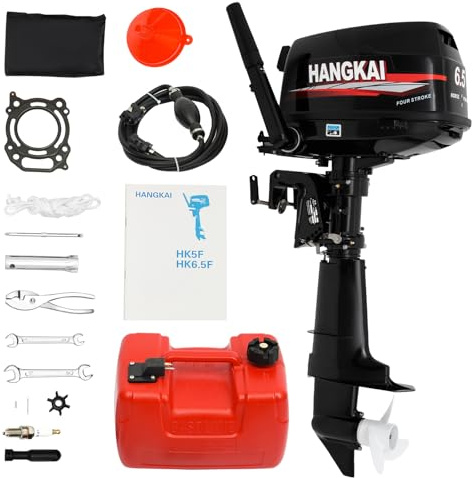 BJTDLLX 4 Stroke Outboard Motor with Fuel Tank, 123CC 6.5HP Boat Motor Boat Engine Motor, Heavy Duty Outboard Motor Inflatable Marine Fishing Yacht Engine