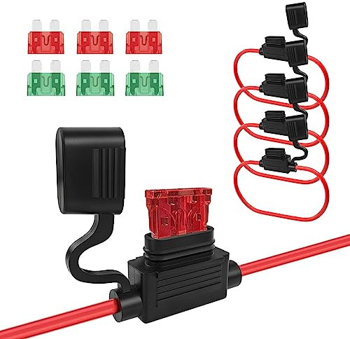 AUKENIEN 10 Stück Sicherungshalter 10 12 14 16 AWG Inline Flachsicherung Wasserdicht Halter Flachsicherungshalter mit 30A 40A Standard Sicherung Flachsicherungen für Auto KFZ LKW Einbausicherung
