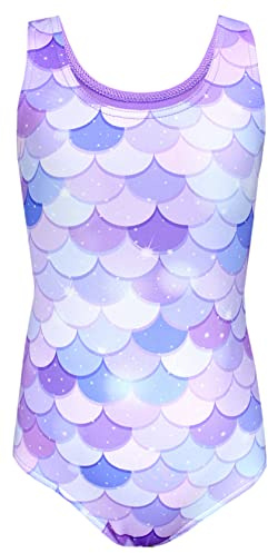 Aquarti Badeanzug Mädchen – Sportlicher Mädchen Badeanzug mit Ringerrücken Print, Farbe: Meerjungfrau Violett/Lila, Größe: 140