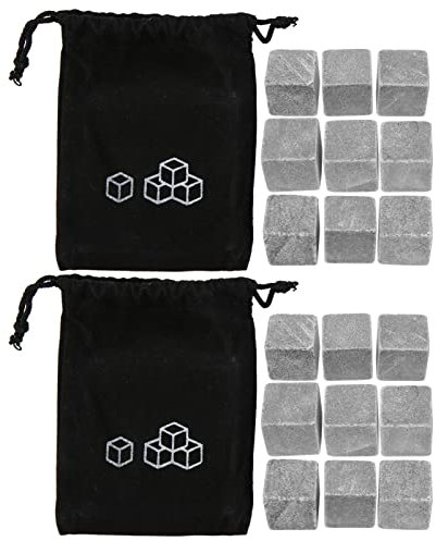 2Set 18 Pezzi di Pietre di Whisky in Marmo, Palline di Cubetti di Ghiaccio Riutilizzabili, Rocce Refrigeranti Rinfrescabili per Vino con Custodia, Palline di Raffreddamento per Bevande Bevande Bar Bir