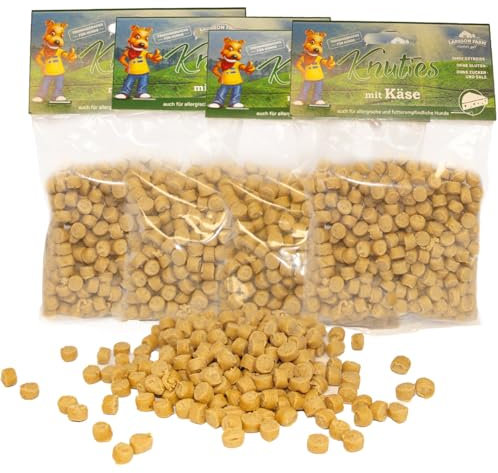 Larsson | Hunde Leckerlis Getreide- und Glutenfrei, 4er Set Kartoffel-KÄSE Knuties, Leckerli Hund, Hundesnacks für große und kleine Hunde, 4x150g Leckerlibeutel