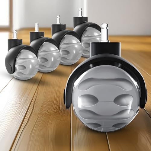 Sytopia Juego de 5 ruedas para silla de oficina en color gris, ruedas para sillas de oficina de 11 x 22 mm para moquetas, suelos duros, alfombrilla de protección del suelo, silla de juegos, resistente