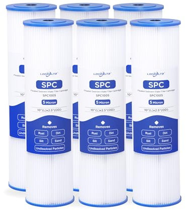 Whole House - Cartucho de filtro de agua plisado de 5 micras de 10 x 2.5 pulgadas para ECP5-10, SPC-25-1005, W5CP, FM-5-975, WPC5-975, PWPL10M5, 801-5, SPF-25-1005, PS-27099 7-05 Paquete de 6 unidades