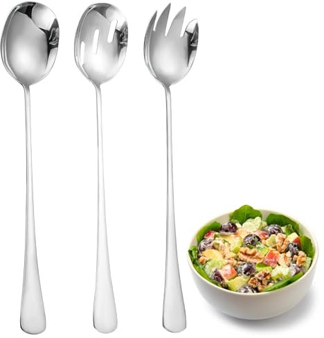 APOMOONS Posate per Insalata,Cucchiaio da Insalata,Forchetta da Insalata Posate per Insalata in Acciaio Inossidabile Kit de Posate da Insalata Adatto per Cucina Hotel Ristorante Festa 3 PCS (Argento)