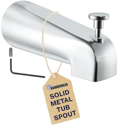 HammerHead Showers Solid Metal Tub Spout with Diverter, Slip On Bath Tub Spout for ½” Copper Pipe, Easy Install Bathtub Faucet, Chrome