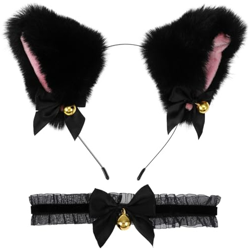 FRCOLOR 1 Jeu collier -tête oreille de chat cosplay de chat d'halloween traqueur de chat collier enfant cloche cerceaux de cheveux pour la fête cerceaux de cheveux d'oreille de chat