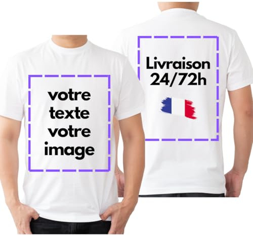 Générique T-Shirt Personnalisé Recto/Verso Blanc Noir Unisexe Homme/Femme - 100% Coton - Ajoutez Texte et/ou Logo