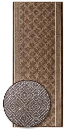 Floordirekt Alfombra de pasillo con patrón, hecha a medida, para cocina, pasillo y sala de estar, adorno vintage oriental, 80 x 300 cm, color marrón