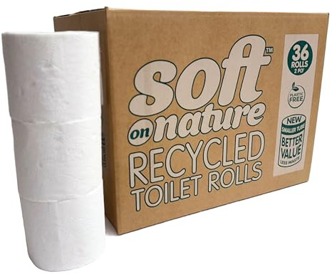 36 Recycled Soft on Nature Eco Toilet Rolls Sustainable Tissue Paper, Plastic Free, UK Made