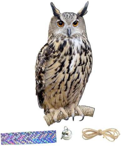 Hängende Eule Vogelabwehr, Eule Vogelscheuche Deko Rotierende Eulenattrappe Mit Glocke Realistisches Windspiel Für Garten Und Balkon Effektive Vogelvertreibung Und Gartendekoration
