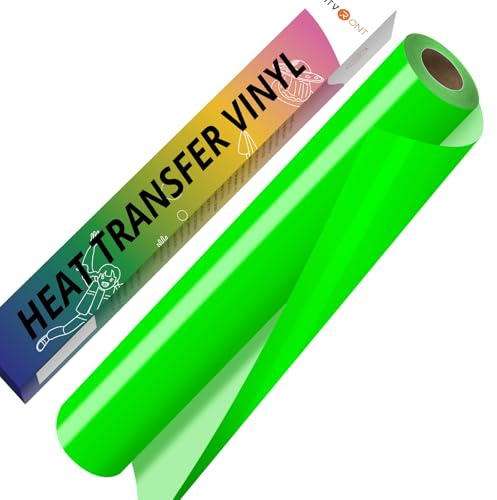HTVRONT Rollo de vinilo HTV verde neón – 12 pulgadas x 10 pies, vinilo verde neón para planchar para todas las máquinas cortadoras, rollos de vinilo de transferencia de calor para camisetas, fácil de