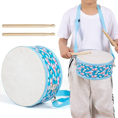 Kids Drum Set with Adjustable Strap: Toddler Musical Instrument for Ages 3-5, Wearable Drum Kit with Drumsticks, Educational Percussion Toy for Rhythm Music Development (Blue)