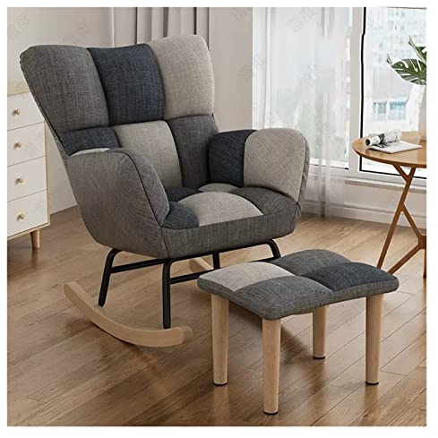 Moderna mecedora con respaldo de alas con reposapiés, reclinable para guardería y sala de estar, cojín cómodo tapizado, color gris (perfecto para decoración de dormitorio)