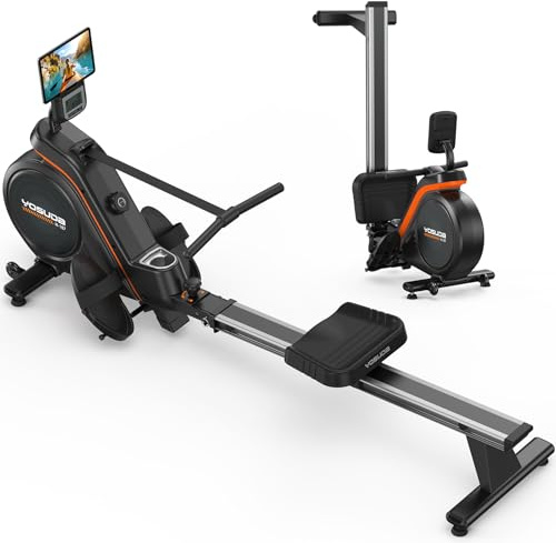 YOSUDA Magnetisk roddmaskin för hemmet, roddutrustning med 16 motståndsnivåer, 160 kg kapacitet, kompatibel med APP, LCD-skärm, enkel montering, roddmaskin för konditionsträning, vertikal förvaring