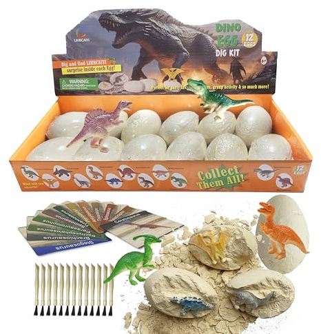LIHBCAIYI Dinosaur Eggs Dig Kit - 12 Pack Dino Egg Excavation Toy Set for Kids, STEM Educational Science Archaeology Activities, Birthday Party Favors & Gifts for Boys and Girls Ages 6-12