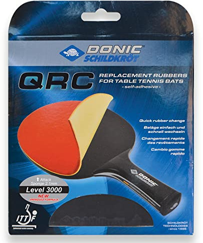 Donic-Schildkröt Tischtennis Ersatzbelag QRC Level 3000 Energy - Spieltyp: Attack, schwarz/Rot, M