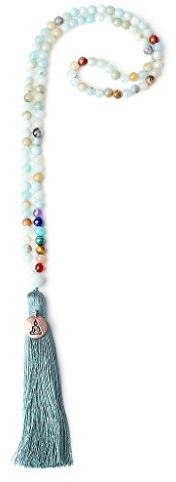 COAI Collana Rosario Mala 108 Grani di Amazzonite con Pietre Chakra, Collana Buddista per Yoga e Meditazione Uomo Donna