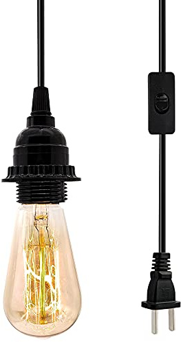 Plug in Hanging Light Kit, Industrial Pendant Lighting Fixture, E26 E27 Retro Hanging Lights with Plug in Cord, 19.69 FT Cord with On/Off Switch Hanging Lamp Fixture for Living Room Bedroom