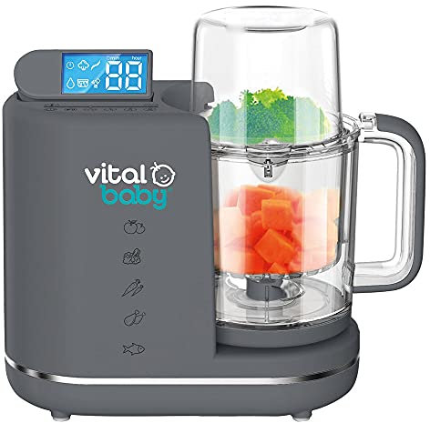 Vital Baby NOURISH Prep & Wean™ - 3 in 1 Baby Food Maker for Weaning - Food Steamer, Blender & Steriliser - 2 Tier Steaming - Sterilise Small Items - 5 Blend Modes - Cook Fruit, Vegetables, Meat, Fish