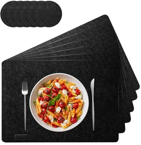 Acaveon - 12er Premium Tischsets aus Filz abwaschbare Filzuntersetzer in Anthrazit Platzsets Doppelseitig praktische Tischuntersetzer Hitzebeständige Platzdecken Filzsets, 44x32 cm