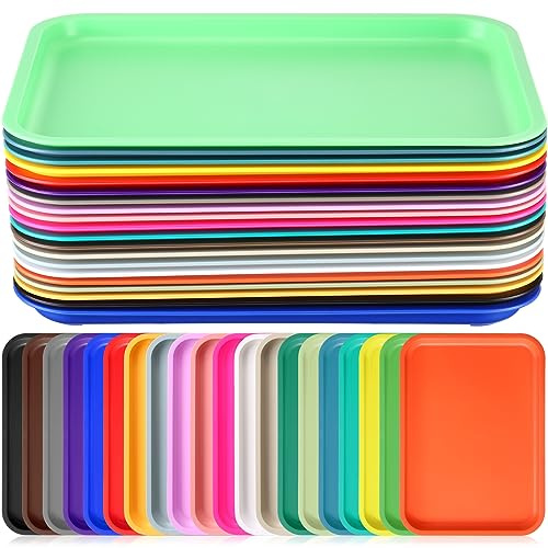 Sintuff 20 Pcs Plastic Art Trays Colorful Fast Food Lunch Trays Bulk Activity Crafts Sensory Serving Organizer for Home, School, Kids, DIY Projects, Painting, Beads(20 Colors,10 x 7 Inch)