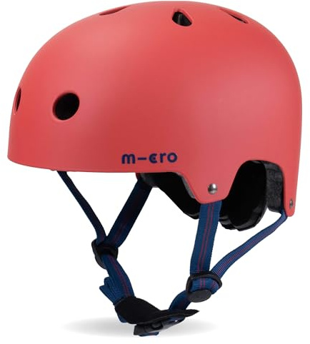 Micro Scooter | Bike/Scooter Deluxe Kids Helmet | Kids Bike Accessories | LED Rear Light | Protective Chin Strap | Inner Padding | Adjustable Strap & Sizing Wheel | Medium (55-58cm) | Red