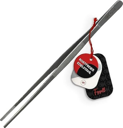 Fysell – Kochpinzette 35 cm extra lang zum Kochen, Grillen & Backen – Grillpinzette aus rostfreiem Edelstahl – Küchenpinzette zum Dekorieren, Anrichten & Wenden – spülmaschinenfeste Fleischpinzette