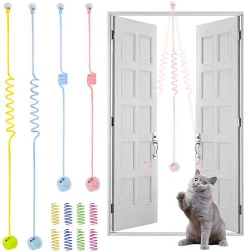 ANZOAT Katzenspielzeug Selbstbeschäftigung Hängende Türrahmen,12 Stück Interaktives Spielzeug Set mit Saugnapf und Cat Spring Spielzeug,Teaser Katze Spielzeug für Katzenauslauf,Dekompression,Spiele