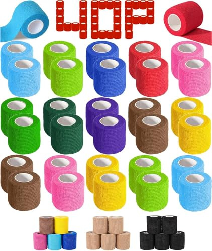 AZEN 40 Pack Self Adhesive Bandage Wrap, 2 X 5 Yards Elastic Cohesive Bandage Wrap, Color Athletic Tape, Vet Wrap, Ankle Tape, Tattoo Grip Tape Wrap