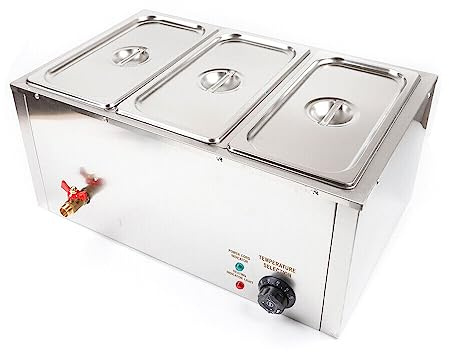 Elektrisk matvärmare värmebehållare rostfritt stål uppvärmningsplatta buffévärmare skål med matbehållare vattenbad varm hållare Bain Marie 850 W 220 V DHL GN 1/3 djup 3 x 7 L